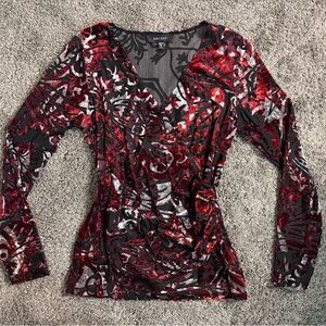 Karen Kane Red and Black Abstract Blouse